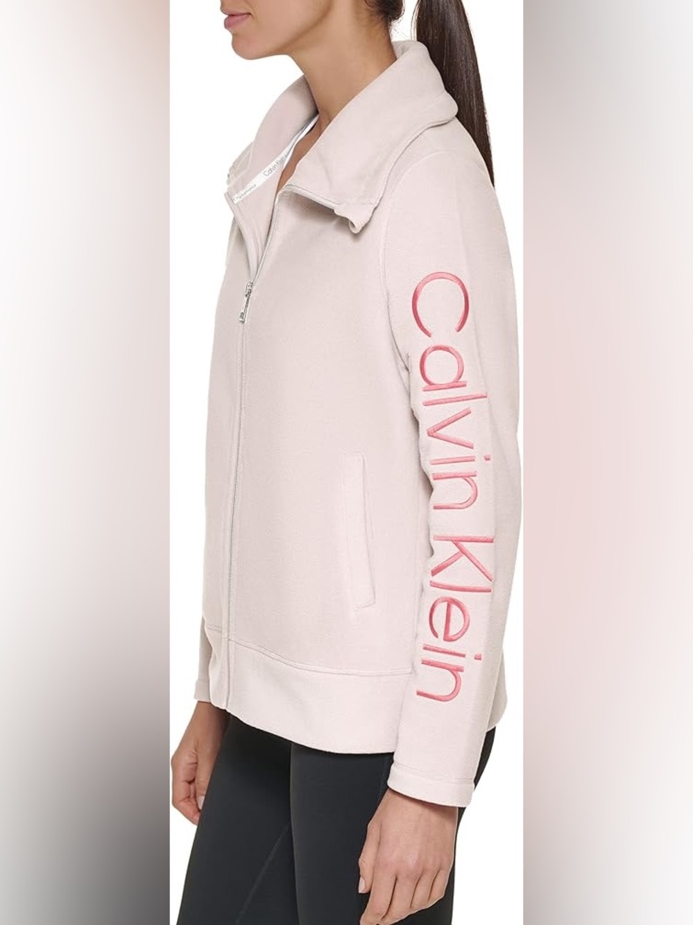 Calvin Klein Light Pink Zip Hoodie with Pink Logo Sleeve